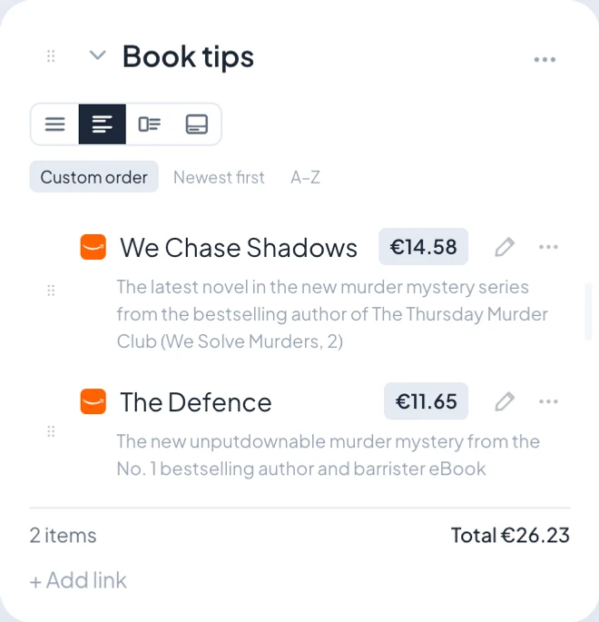 The With description view of a Linkcroft widget