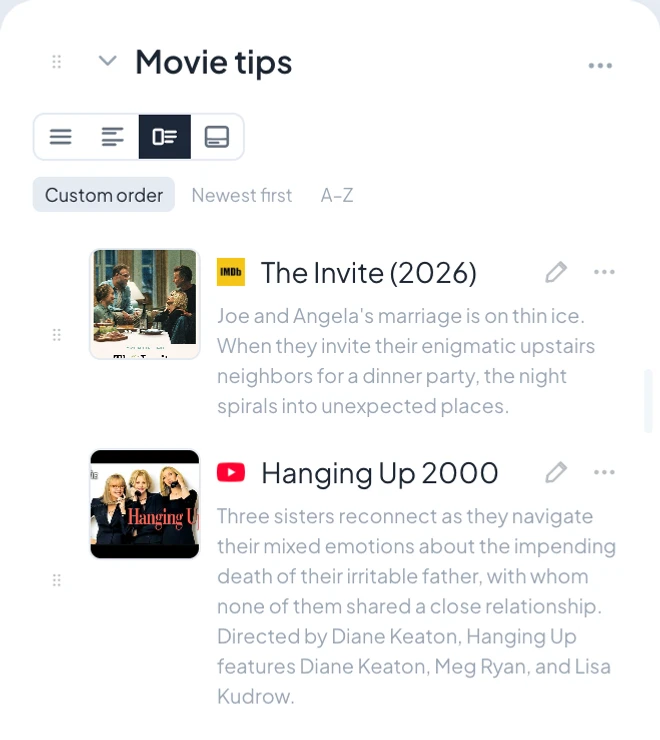 The Info view of a Linkcroft widget